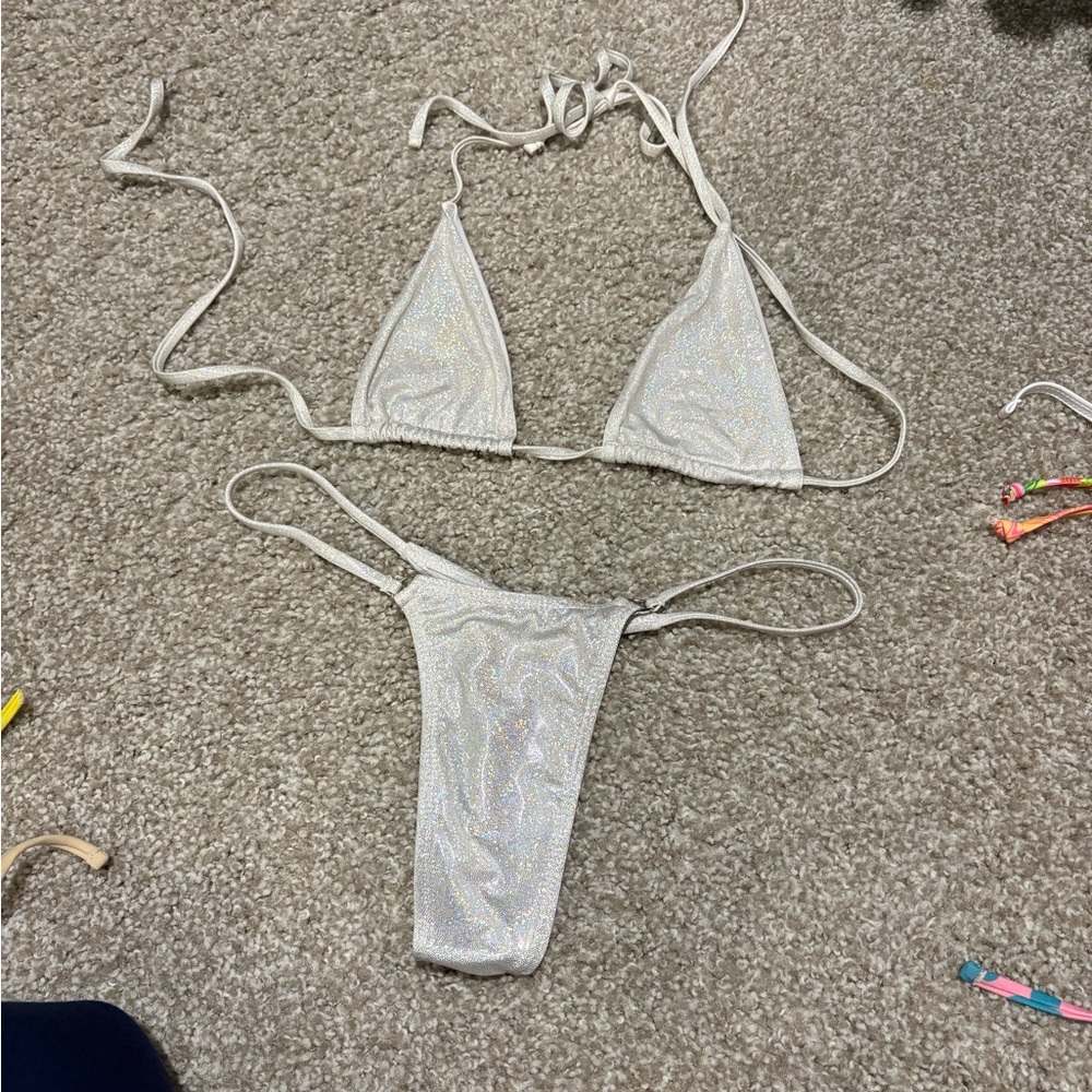 Shimmering Silver Bikini Set